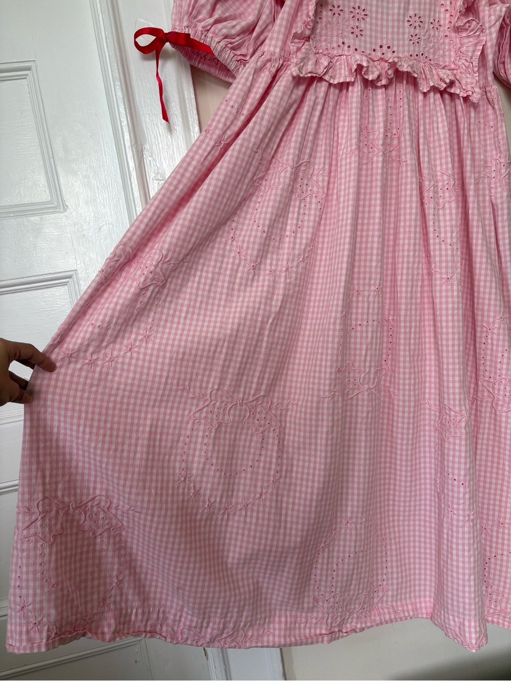 Damson Madder Rhea Puff-Sleeve Midi Dress Pink Gingham Sz US 10 - Picture 11 of 16